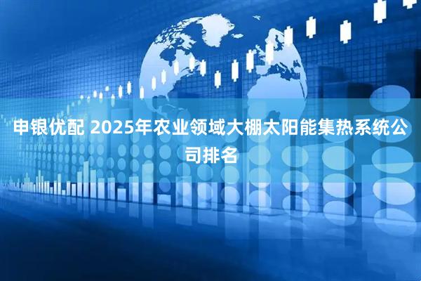 申银优配 2025年农业领域大棚太阳能集热系统公司排名