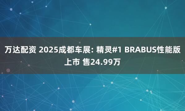 万达配资 2025成都车展: 精灵#1 BRABUS性能版上市 售24.99万